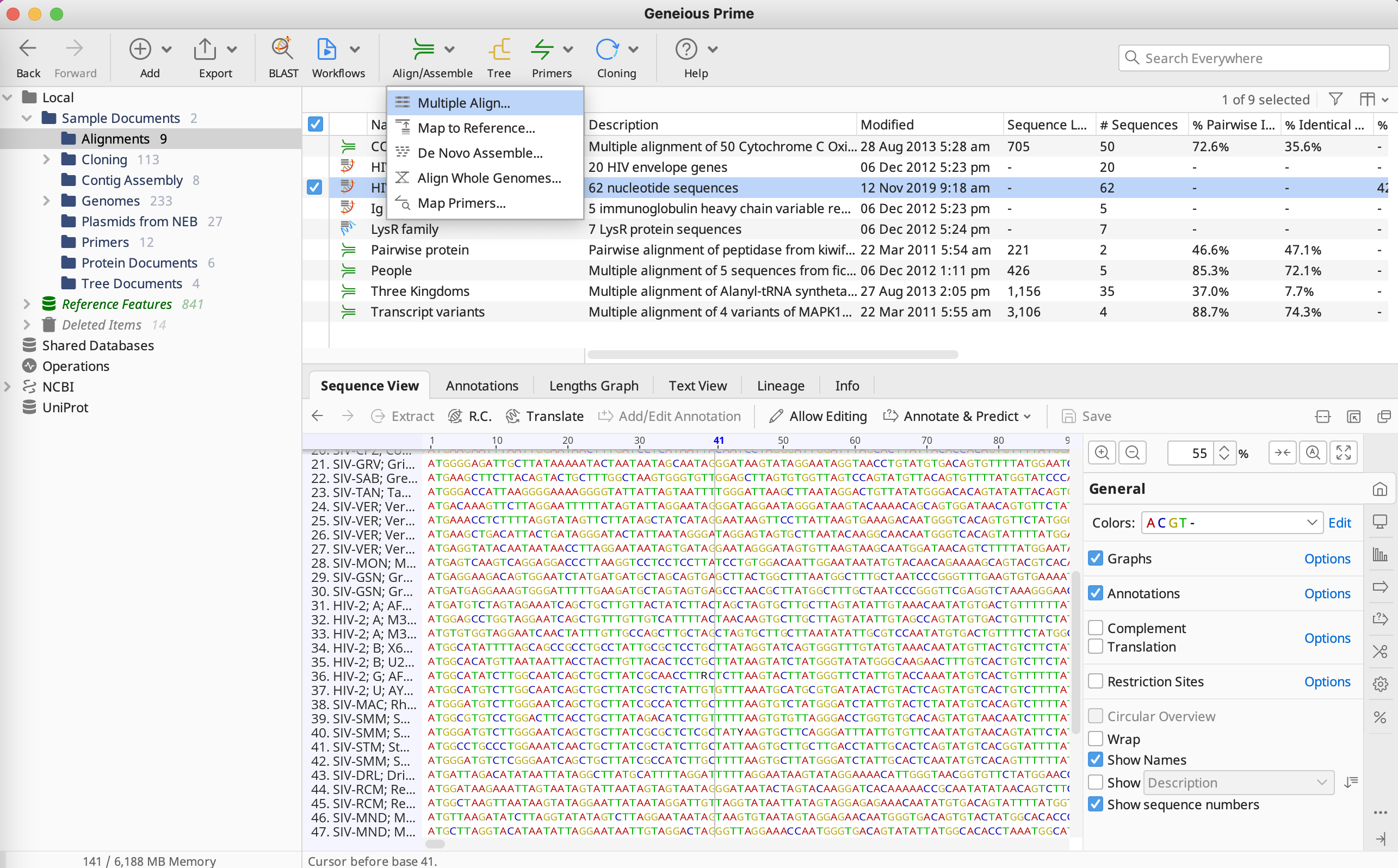 Geneious Prime_マルチプルアライメント_配列アライメントの作成